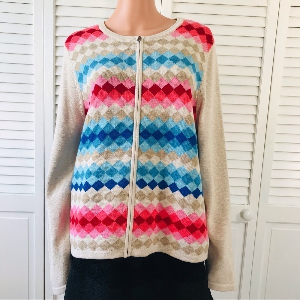 TALBOTS Ivory Scoop Neck Zip Cardigan Sweater Size Extra Large